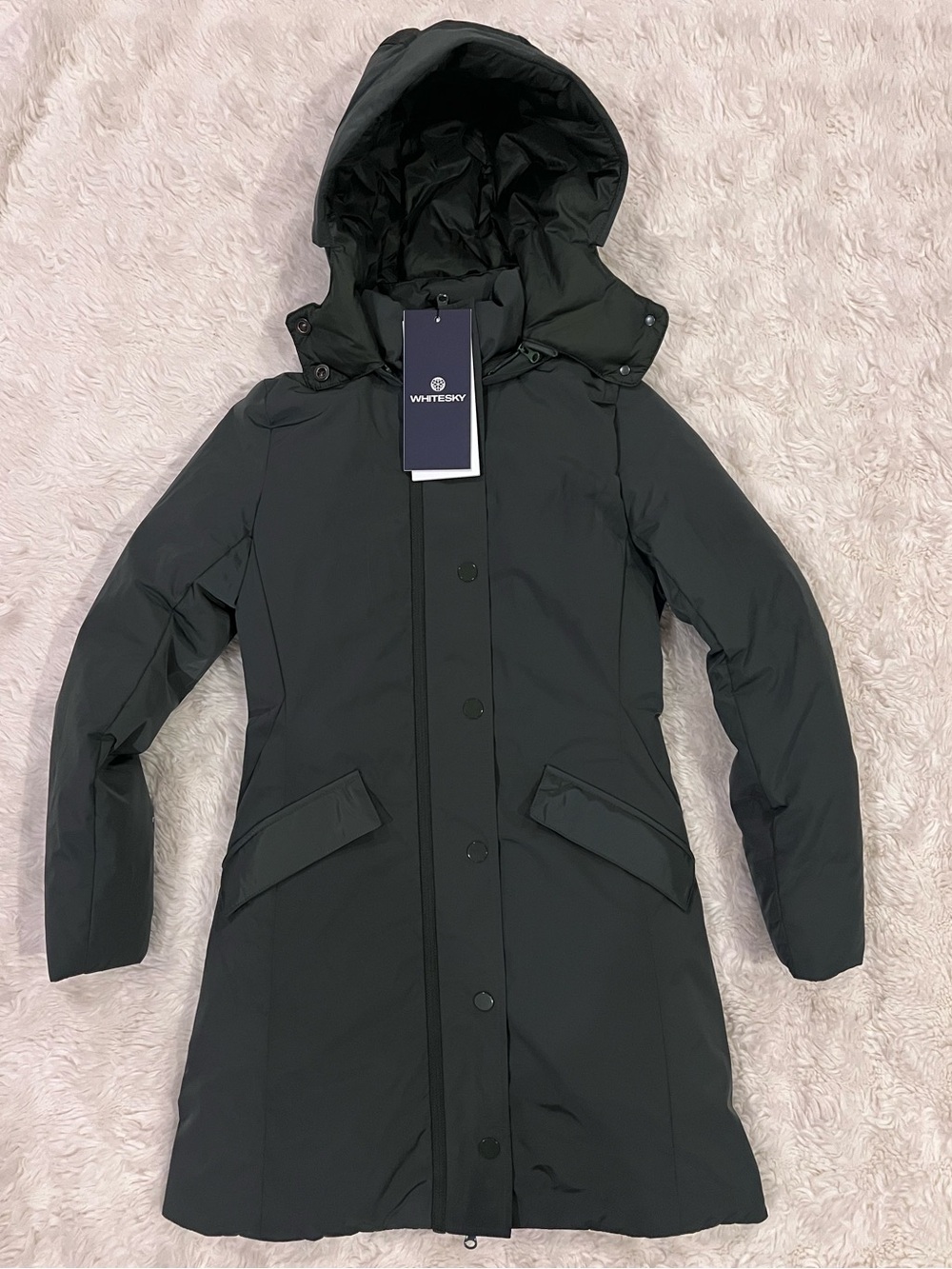 Whitesky Women’s Black Hooded Mid-Length Puffer Coat